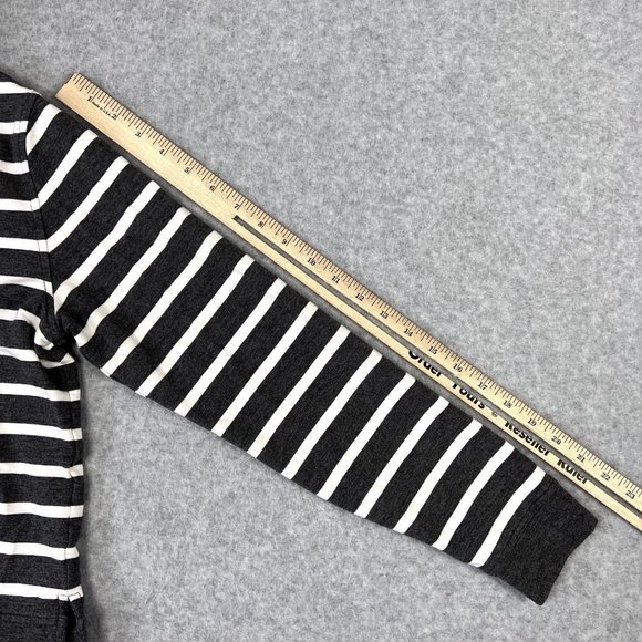 CAbi Womens #5324 Windward Hoodie Top Size Small Gray White Striped Lace Up Neck - Picture 9 of 9